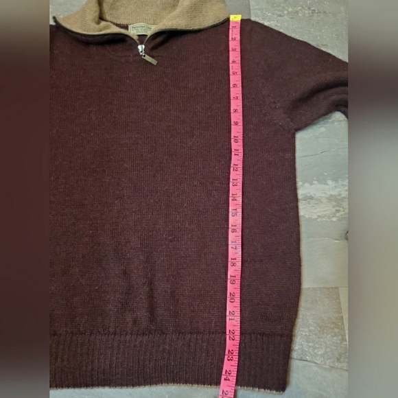 Peruvian Link "Auckland 1/4 zip sweater. 100% alpaga. Burgundy/black. Tan. S. - Picture 11 of 12